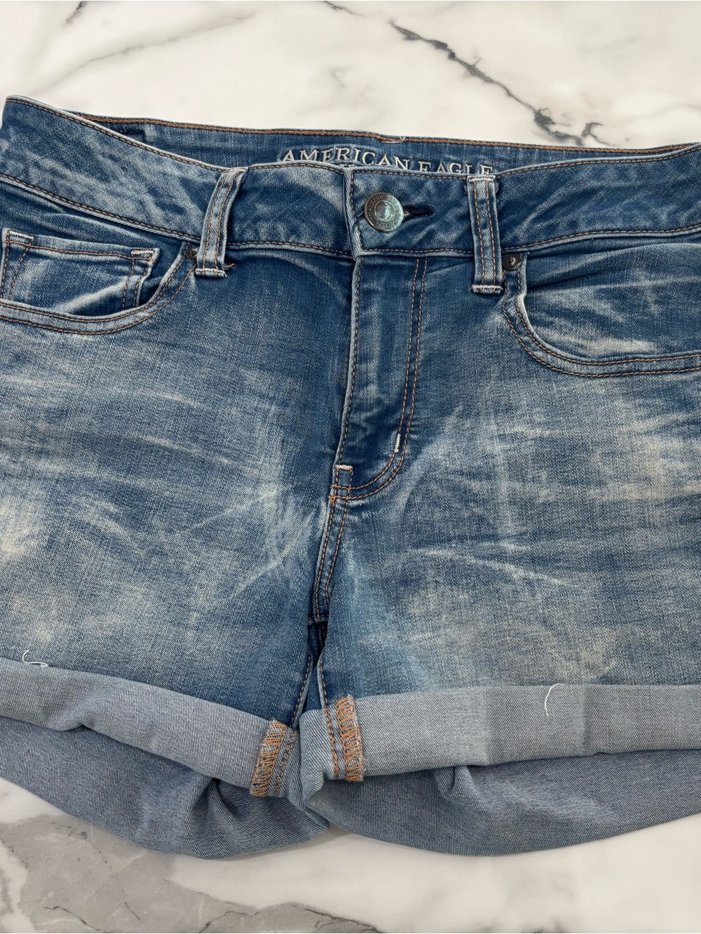 American Eagle Outfitters Faded Blue Denim Cuffed Shorts